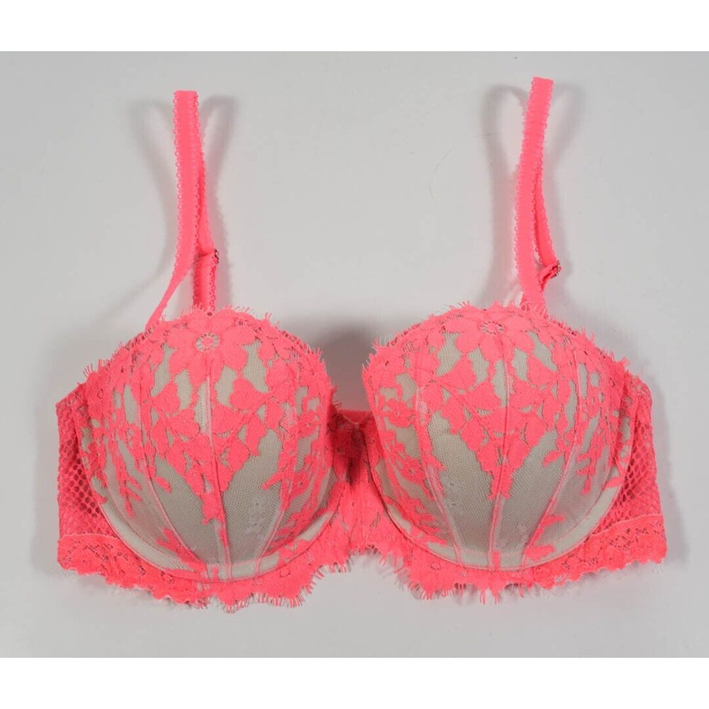 Victoria Secret Hot Coral Lacy Dream Angel Multi Way Underwire Bra Sz 32D